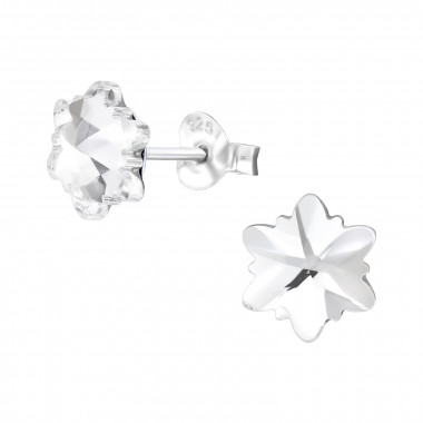 Snowflake - 925 Sterling Silver Stud Earrings with Crystals SD41496