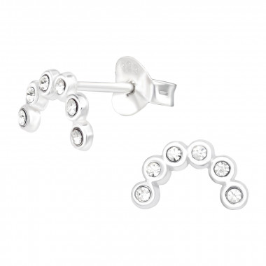 Semi Circle - 925 Sterling Silver Stud Earrings with Crystals SD41742