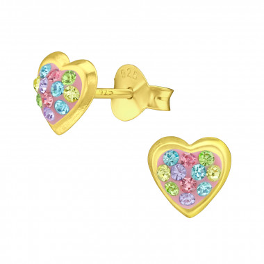 Heart - 925 Sterling Silver Stud Earrings with Crystals SD41761