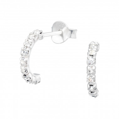 Half Hoop - 925 Sterling Silver Stud Earrings with Crystals SD41793