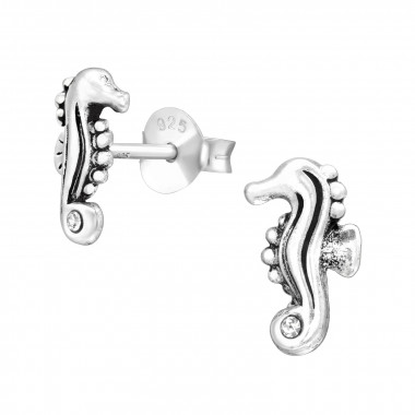 Seahorse - 925 Sterling Silver Stud Earrings with Crystals SD42028