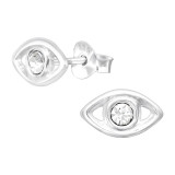 Evil Eye - 925 Sterling Silver Stud Earrings with Crystals SD42031