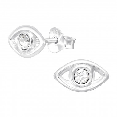 Evil Eye - 925 Sterling Silver Stud Earrings with Crystals SD42031