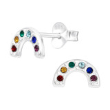 Semi Circle - 925 Sterling Silver Stud Earrings with Crystals SD42035