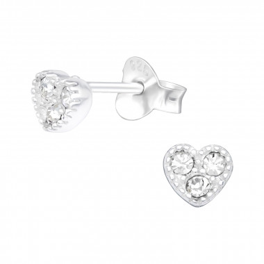 Heart - 925 Sterling Silver Stud Earrings with Crystals SD42156