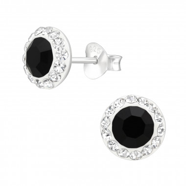 Round - 925 Sterling Silver Stud Earrings with Crystals SD42184