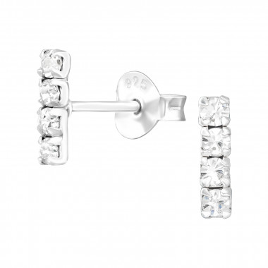 Bar - 925 Sterling Silver Stud Earrings with Crystals SD42215