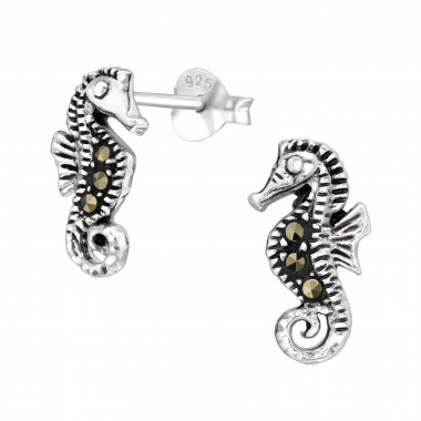 Seahorse - 925 Sterling Silver Stud Earrings with Crystals SD42239