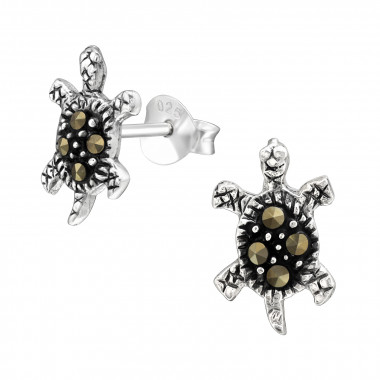 Turtle - 925 Sterling Silver Stud Earrings with Crystals SD42240