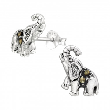 Elephant - 925 Sterling Silver Stud Earrings with Crystals SD42241