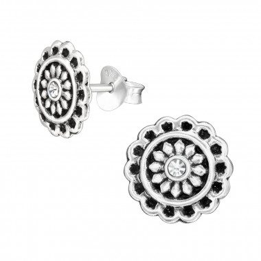 Flower - 925 Sterling Silver Stud Earrings with Crystals SD42270