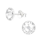 Round - 925 Sterling Silver Stud Earrings with Crystals SD42391