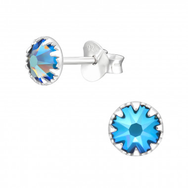 Round - 925 Sterling Silver Stud Earrings with Crystals SD42398