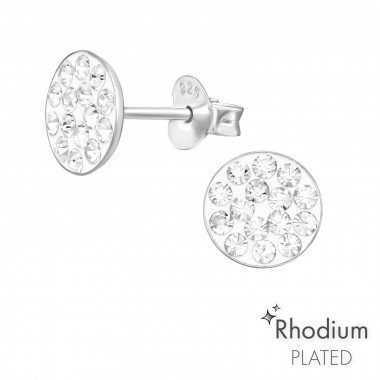 Round - 925 Sterling Silver Stud Earrings with Crystals SD42430