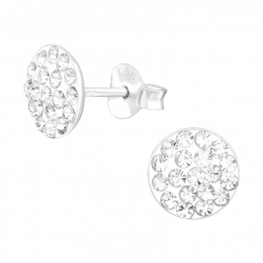 Round - 925 Sterling Silver Stud Earrings with Crystals SD42431