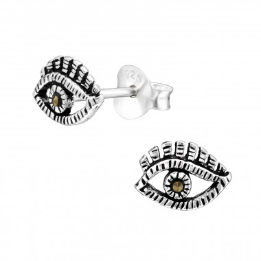 Evil Eye - 925 Sterling Silver Stud Earrings with Crystals SD42478