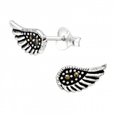 Wing - 925 Sterling Silver Stud Earrings with Crystals SD42480