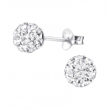 Ball - 925 Sterling Silver Stud Earrings with Crystals SD42524