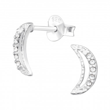 Moon - 925 Sterling Silver Stud Earrings with Crystals SD42531