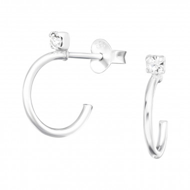Half Hoop - 925 Sterling Silver Stud Earrings with Crystals SD42533
