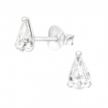 Pear - 925 Sterling Silver Stud Earrings with Crystals SD42861
