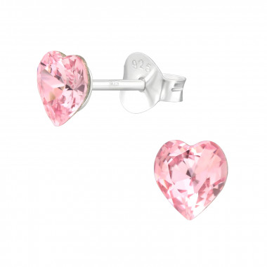 Heart - 925 Sterling Silver Stud Earrings with Crystals SD42864