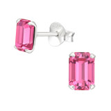 Rectangle - 925 Sterling Silver Stud Earrings with Crystals SD42866