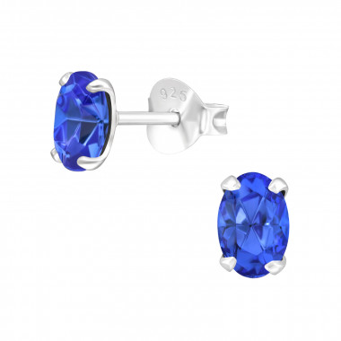 Oval - 925 Sterling Silver Stud Earrings with Crystals SD42867