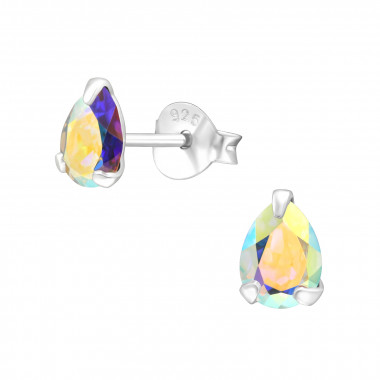 Pear - 925 Sterling Silver Stud Earrings with Crystals SD42869