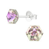 Hexagon 6mm - 925 Sterling Silver Stud Earrings with Crystals SD42942