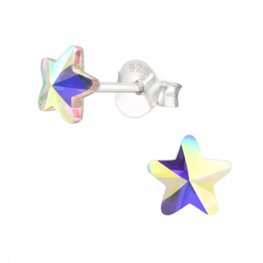 Star 6mm - 925 Sterling Silver Stud Earrings with Crystals SD42944