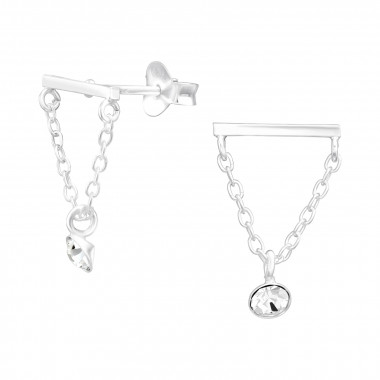 Bar And Hanging Chain - 925 Sterling Silver Stud Earrings with Crystals SD42962