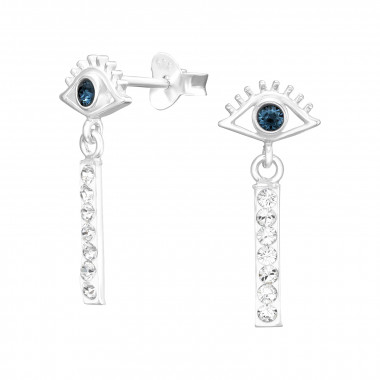 Eye And Bar - 925 Sterling Silver Stud Earrings with Crystals SD43032