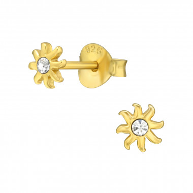 Sun - 925 Sterling Silver Stud Earrings with Crystals SD43260