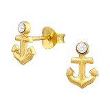 Anchor - 925 Sterling Silver Stud Earrings with Crystals SD43412