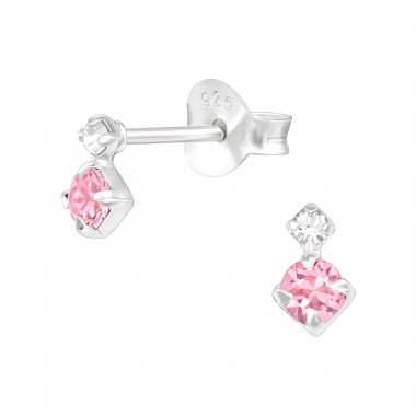 Geometric - 925 Sterling Silver Stud Earrings with Crystals SD43642