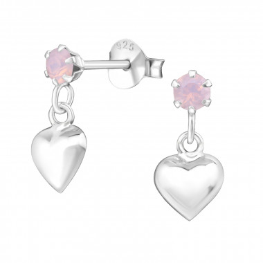 Hanging Heart - 925 Sterling Silver Stud Earrings with Crystals SD43781