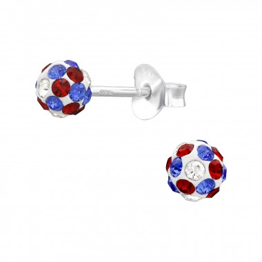 Disco Ball - 925 Sterling Silver Stud Earrings with Crystals SD43800