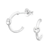 Half Hoop - 925 Sterling Silver Stud Earrings with Crystals SD43969