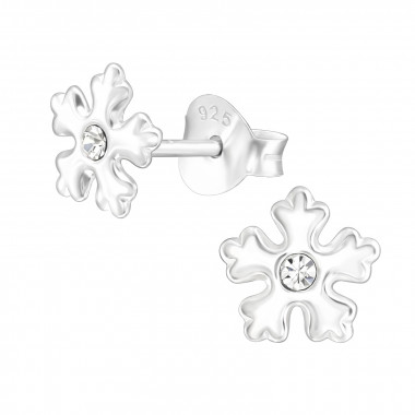 Snowflake - 925 Sterling Silver Stud Earrings with Crystals SD44042