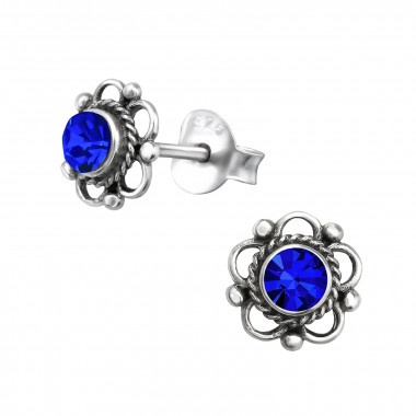 Flower - 925 Sterling Silver Stud Earrings with Crystals SD44080