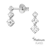Bar - 925 Sterling Silver Stud Earrings with Crystals SD44108