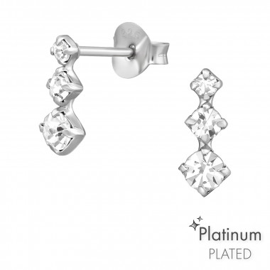 Bar - 925 Sterling Silver Stud Earrings with Crystals SD44108