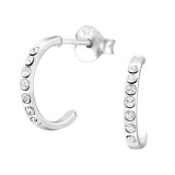 Half Hoop - 925 Sterling Silver Stud Earrings with Crystals SD44246