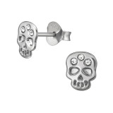 Skull - 925 Sterling Silver Stud Earrings with Crystals SD44373
