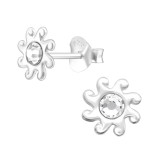 Sun - 925 Sterling Silver Stud Earrings with Crystals SD44551