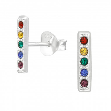 Bar - 925 Sterling Silver Stud Earrings with Crystals SD44605