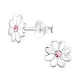 Flower - 925 Sterling Silver Stud Earrings with Crystals SD44645