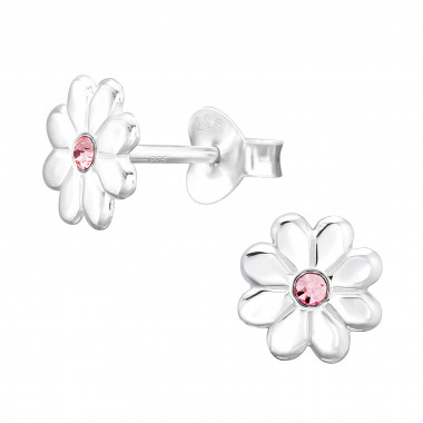 Flower - 925 Sterling Silver Stud Earrings with Crystals SD44645