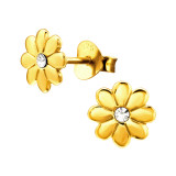 Flower - 925 Sterling Silver Stud Earrings with Crystals SD44646